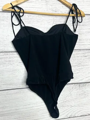 Lulu's Black Bustier Structured Cup Sweetheart Shoulder Tie Bodysuit Size Medium thumbnail 6