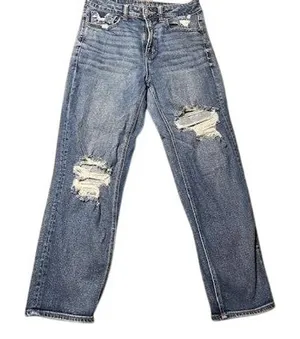 American Eagle Mom Straight Jean Distressed‎ Size 6 Blue thumbnail 1