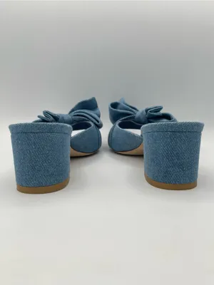 STUART WEITZMAN Love Knot Denim Wash Bow Slide Sandals 50 Block Heel Size 7 thumbnail 5