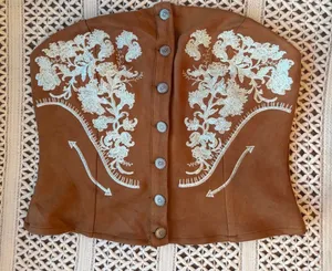 Lucky and Blessed Camel Suede Floral Embroidered Western Corset Top (Size S-XL) thumbnail 2