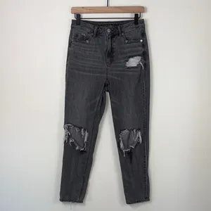 American Eagle Mom Jeans Women’s Size 4 Regular Gray Black Denim Straight Leg thumbnail 2