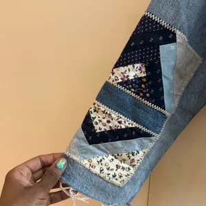Abercrombie and Fitch Patchwork denim jacket cropped trucker jean jacket size M thumbnail 4