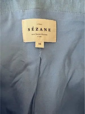 Sézane Zelinda Blouse Light Blue Linen Vest Size 38 US 6 Minimalist Coastal thumbnail 5