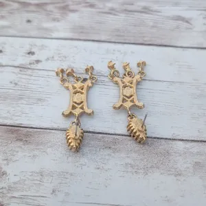 Vintage Earrings for Pierced Ears Ornate Gold Tone & Clear Gem Statement Dangle thumbnail 3