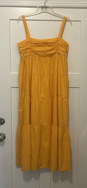 ZARA Women’s Orange Strappy Poplin Ruffle Dress Size XL Sundress Summer Cottage thumbnail 1