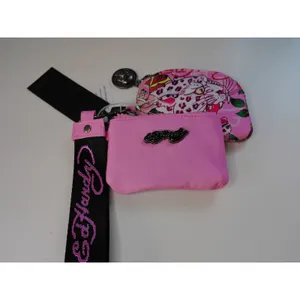 Ed Hardy Pink Leopard Double Coin Pouch Wristlet Keychain Set Y2K Tattoo NWT thumbnail 2