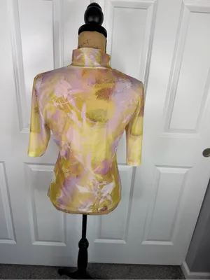 Anthropologie Mesh Mock Neck Floral Print Top Size M Sheer Stretch thumbnail 4