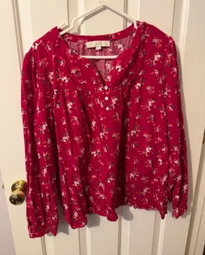 LOFT Bright Floral Button-Pleat Henley Blouse thumbnail 1