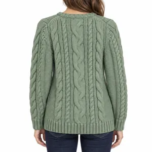 LL Bean Sage Green Double L Mixed Cable Crew Neck Pullover Cotton Sweater XS thumbnail 3