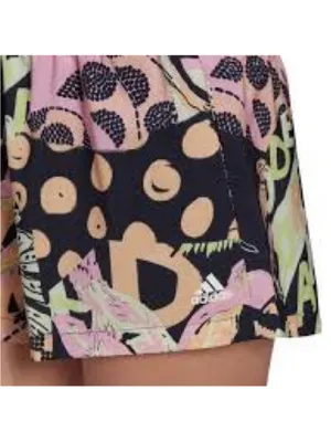 adidas+ Farm Rio Neon Multi Print Athletic Shorts. Black, Pink, Peach & Green thumbnail 4