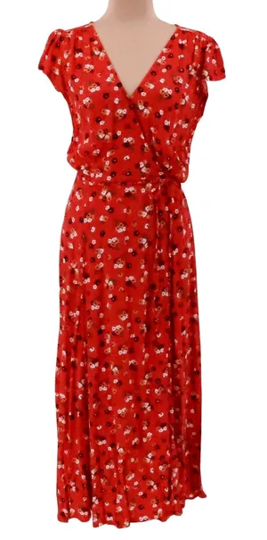 GAP Ditzy Floral Midi Wrap Dress Womens Size XS Red Tie Waist Garden Party Beach thumbnail 1