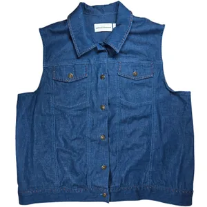 Alfred Dunner Womens Blue Denim Vest‎ Floral Embroidered Beaded Size 14 Indigo thumbnail 1
