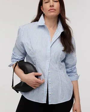 NWT Madewell Darted Long-Sleeve Button-Up Shirt Stripe‎ Cotton Regular Fit NP043 thumbnail 1