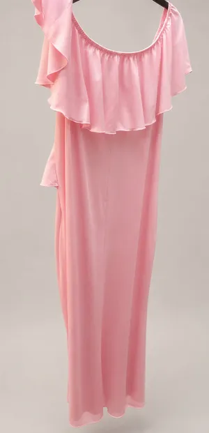 Women’s Pink Off-Shoulder Ruffle Stretch Maternity Mermaid Maxi Gown thumbnail 5