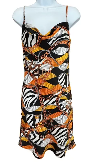 Guess Malou Cowl Satin Slip Dress S Zebra Chain Print Mini Y2K Mobb Wife‎ Bold thumbnail 1