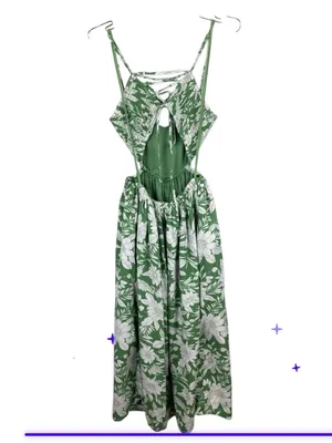 American Eagle green floral linen blend Sunset Midi dress resort wear thumbnail 4