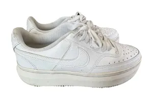 Nike Court Vision Alta Platform Sneakers Triple White Leather Women's Size 9.5 thumbnail 1