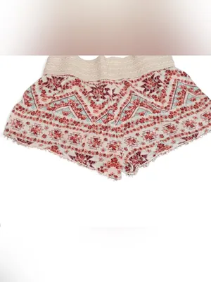 No Boundaries Cream High-Waist Boho Shorts with Red & Teal Pattern medium thumbnail 2