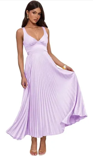 Pleated satin dress Purple Size 2 thumbnail 1