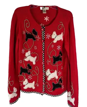 KIKIT Sweater Christmas Scottie Dogs Women's Size M Ugly‎ Christmas Sweater thumbnail 1