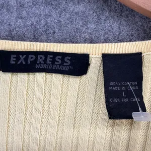 Vintage Y2K Express Ribbed Knit Sweater L Butter Yellow Fitted Stretch Mallcore thumbnail 10