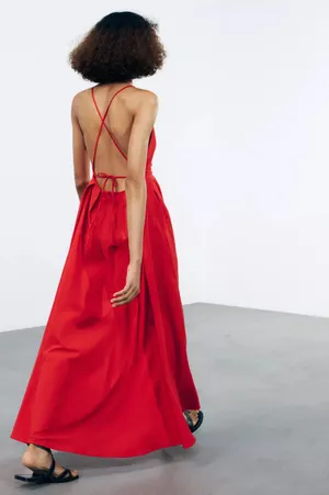 Zara long red maxi dress ZW collection flowy corset elegant evening wedding thumbnail 6