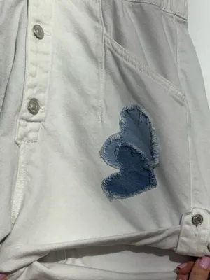 We The Free White Patchwork Denim Shortalls with Light Blue Heart Patch thumbnail 12