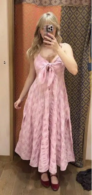 FREE PEOPLE Via Gingham Cotton Seersucker Sundress in Blush Combo Eve Small NWT thumbnail 1