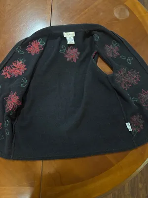Vtg Women Ugly Christmas Sweater Vest Zip Up Poinsettia Embroidered Beaded 4/6 thumbnail 6