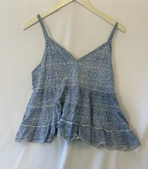 American Eagle Outfitters Blue Printed Spaghetti Strap Peplum Camisole thumbnail 1