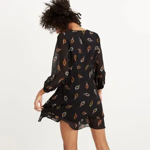 Madewell Black Poppy Wrap Long Sleeve‎ Peacock Mini Dress 6 thumbnail 2