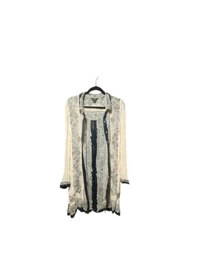 Lucky Brand Chiffon sheer Lace print Kimono Coverup Coastal boho resortwear thumbnail 10