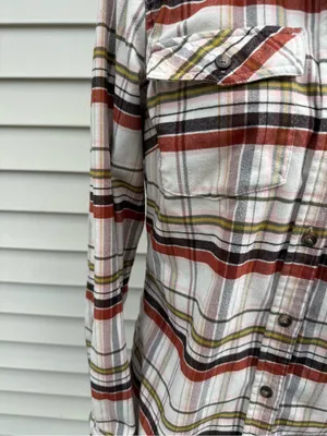 L.L. Bean | Plaid Button-Down Shirt - Cream, Rust & Olive Stripe size small thumbnail 7