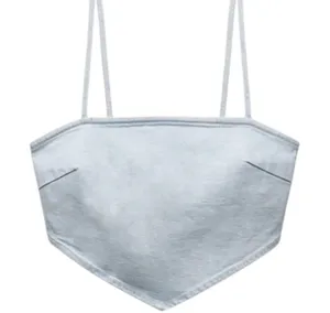 Zara NWT Light Denim Chambray Crop Top Size M thumbnail 1