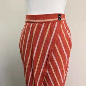 Madewell Rust Orange Striped Linen‎ Blend Faux Wrap Midi Skirt with Pockets XS thumbnail 6