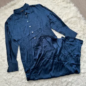 Dress Satin Button-Front Midi Classic Indigo 8 NWT New thumbnail 4