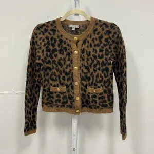 J. Crew Leopard Print Alpaca Wool Blend Cardigan Sweater Top CE695 Brown XS thumbnail 2