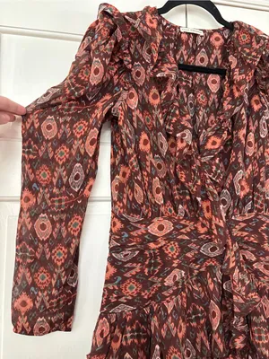 Ulla Johnson Esila Silk Abstract Ruffle Long Sleeve Mini Dress Size 6 Party Ikat thumbnail 5