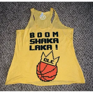 Bella Women's Vintage Yellow "Boom Shaka‎ Laka" CLE Basketball Tank Top size XL thumbnail 1
