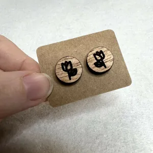 3 Pack Wooden Engraved Stud Earrings Brown thumbnail 4