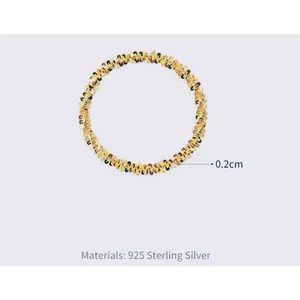 Sparkling‎ Yellow Gold Plated 925 Margarita Chain Flexible Ring, Sz 6.5 thumbnail 4
