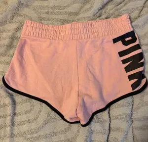 PINK Victoria's Secret Light Pink Athletic Shorts with Black Accents, Sz M thumbnail 2