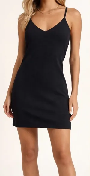 Garage Black Ribbed Mini Slip Dress thumbnail 1