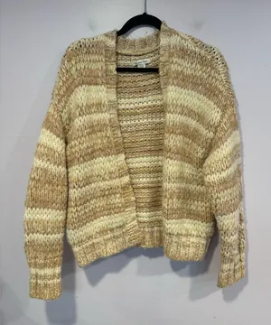 Brown tan and cream stripe heavy‎ American Eagle cardigan thumbnail 1