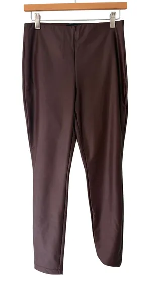 Banana Republic Faux Leather Leggings XS Burgundy Brown Coated Stretch Pants thumbnail 1