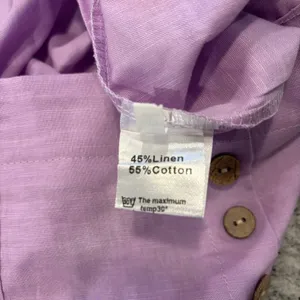 Purple High Waisted Wide Leg Linen Blend Pants Button Fly Crop Trousers, 2XL thumbnail 6