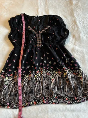 Free People black floral and paisley print tunic dress beaded embroidered size L thumbnail 11