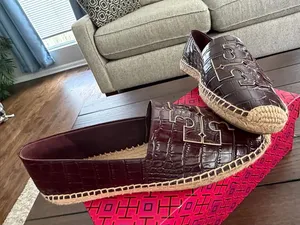Tory Burch Burgundy Croc-Embossed Logo Espadrilles thumbnail 12