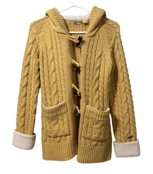 Cabelas Women's Knit Button Cardigan‎ Sweater Jacket Heavy Size S Sherpa Hood thumbnail 1