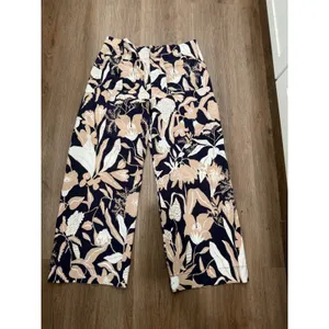 Anthropologie Maeve Jo Faulkner The Colette Floral Wide Leg Pants Navy Tan 32 thumbnail 2